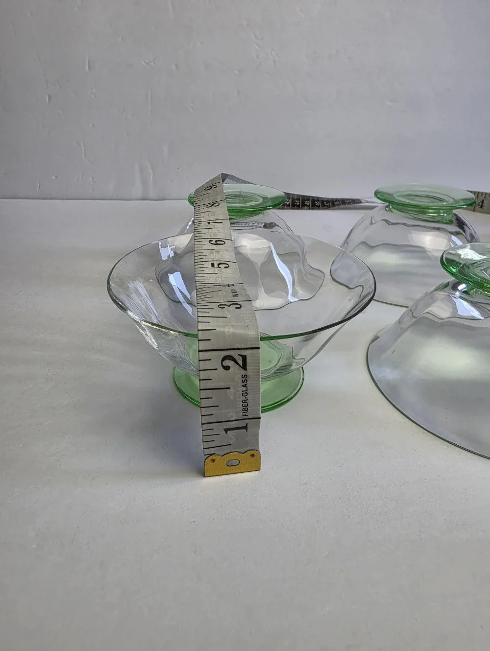 Uranium Depression Glass Green Sherbet Ice Cream Bowls Glass Glows - Lot of 4